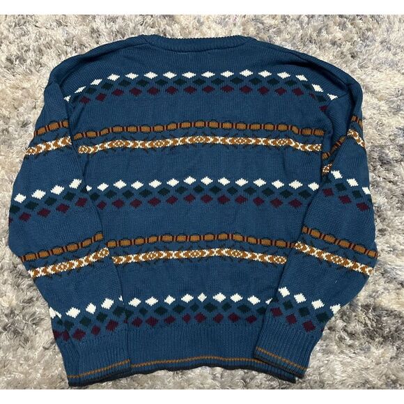 Boundary Waters Blue Knit V Neck Sweater Size XL Geometric Stripes - Picture 3 of 3